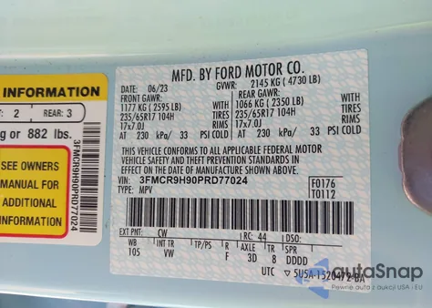 2023 Ford Bronco Sport Heritage Limited z USA, uszkodzony, nr VIN 3FMCR9H90PRD77024